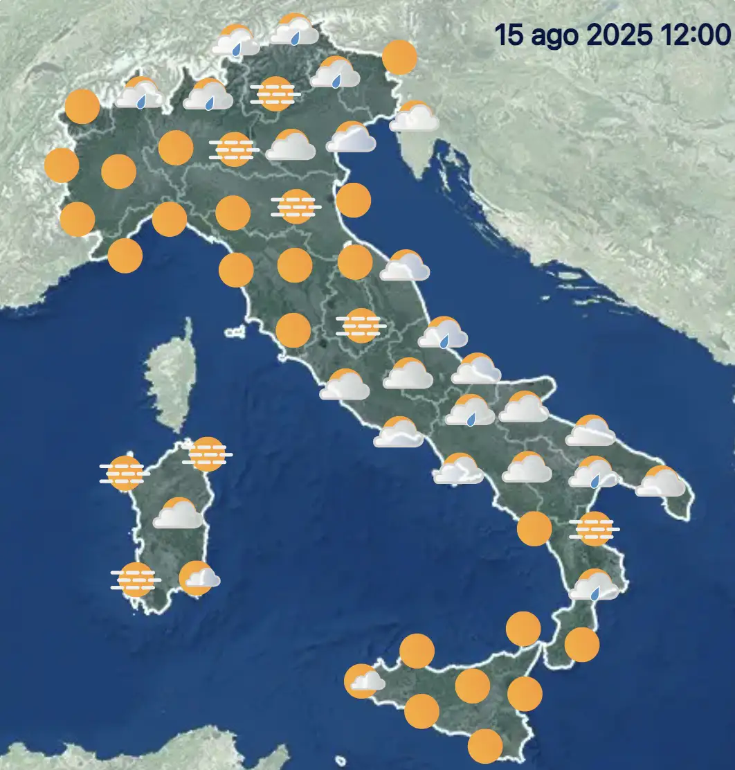 Le previsioni meteo complete per il 15 agosto 2025