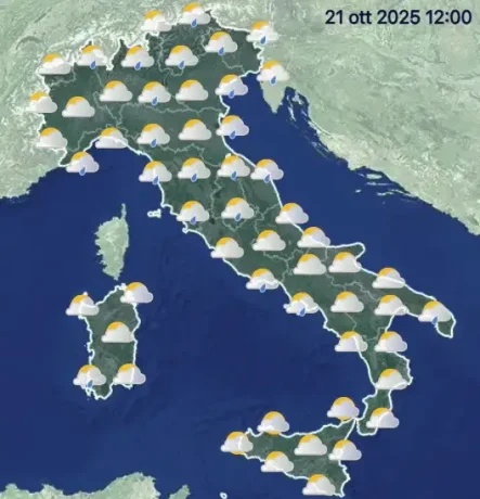 Allerta meteo per martedì 21 ottobre 2025: piogge, temporali e vento forte in diverse regioni italiane