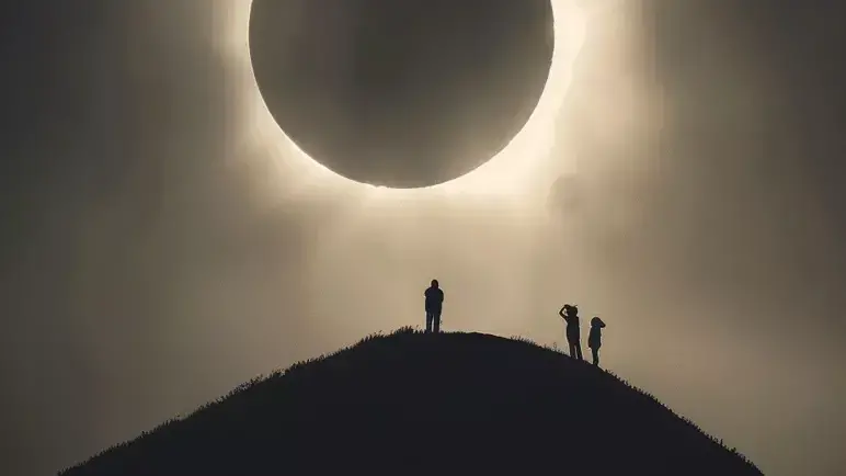 Eclissi solare parziale con il disco del Sole oscurato dalla Luna