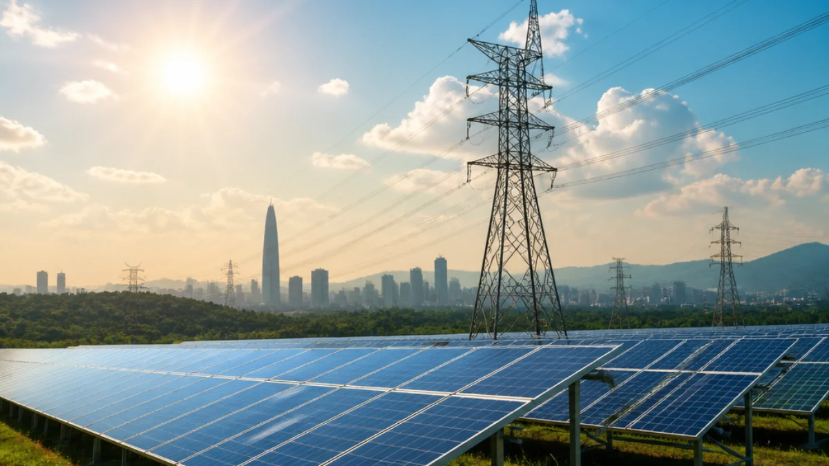 Pannelli fotovoltaici e rete elettrica durante un'ondata di calore in Corea del Sud