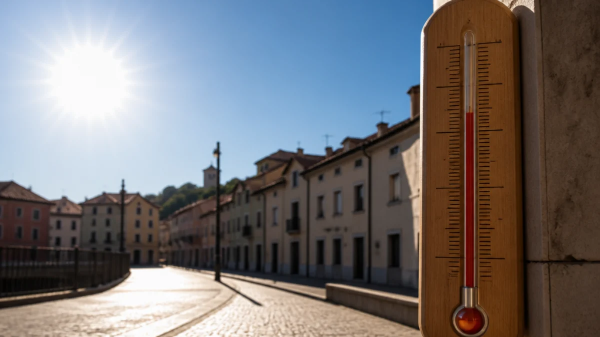 Termometro oltre 40 gradi nel paesaggio urbano di Gorizia