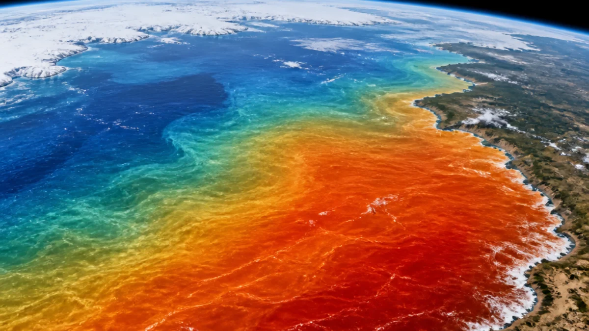 Oceano caldo visto dallo spazio con aree marine evidenziate dal riscaldamento globale