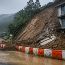Frana e allagamenti dopo piogge torrenziali a Geoje