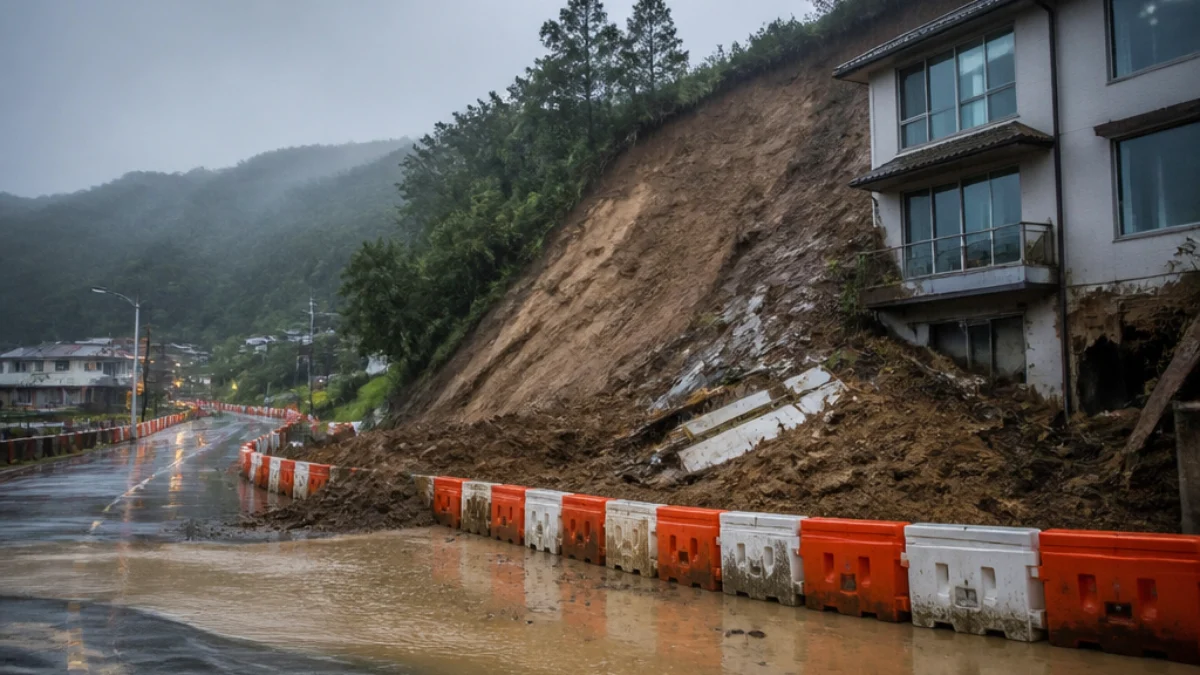 Frana e allagamenti dopo piogge torrenziali a Geoje