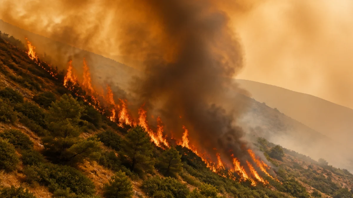 Incendio boschivo sulle montagne dell'Algeria