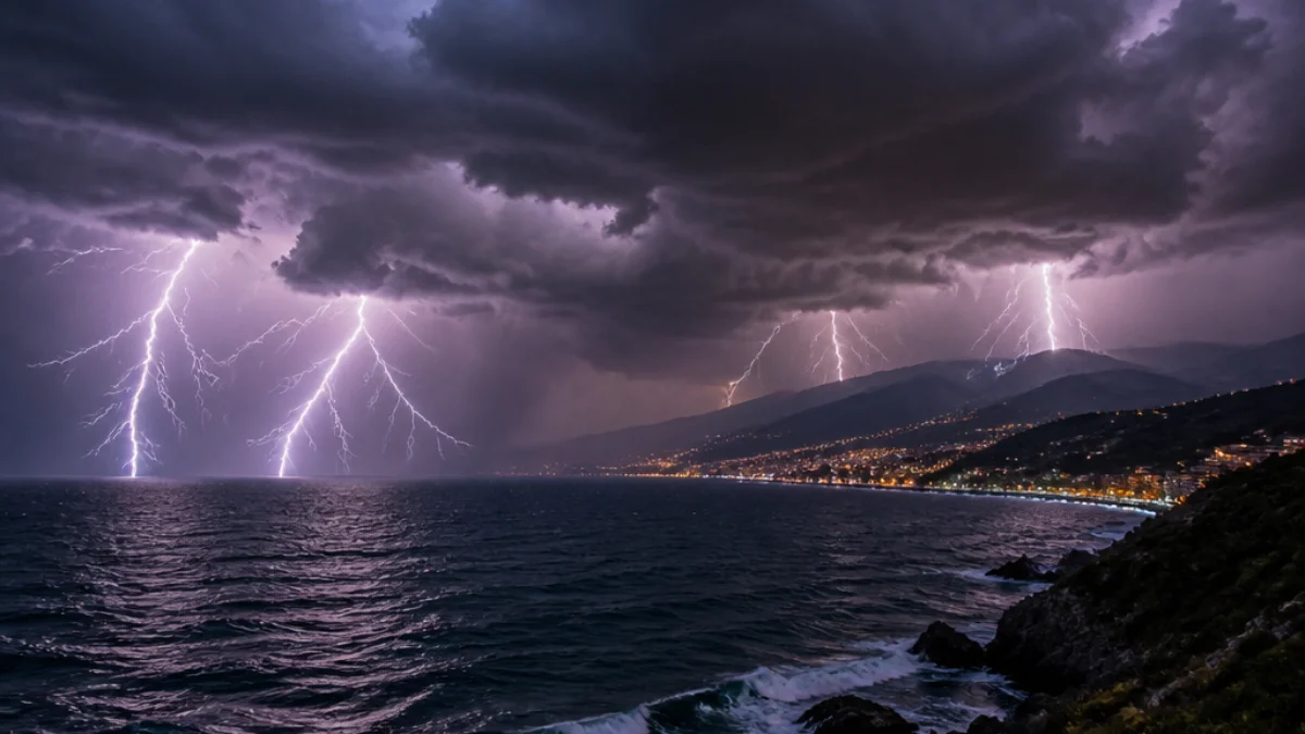 Temporale notturno sulla costa ligure