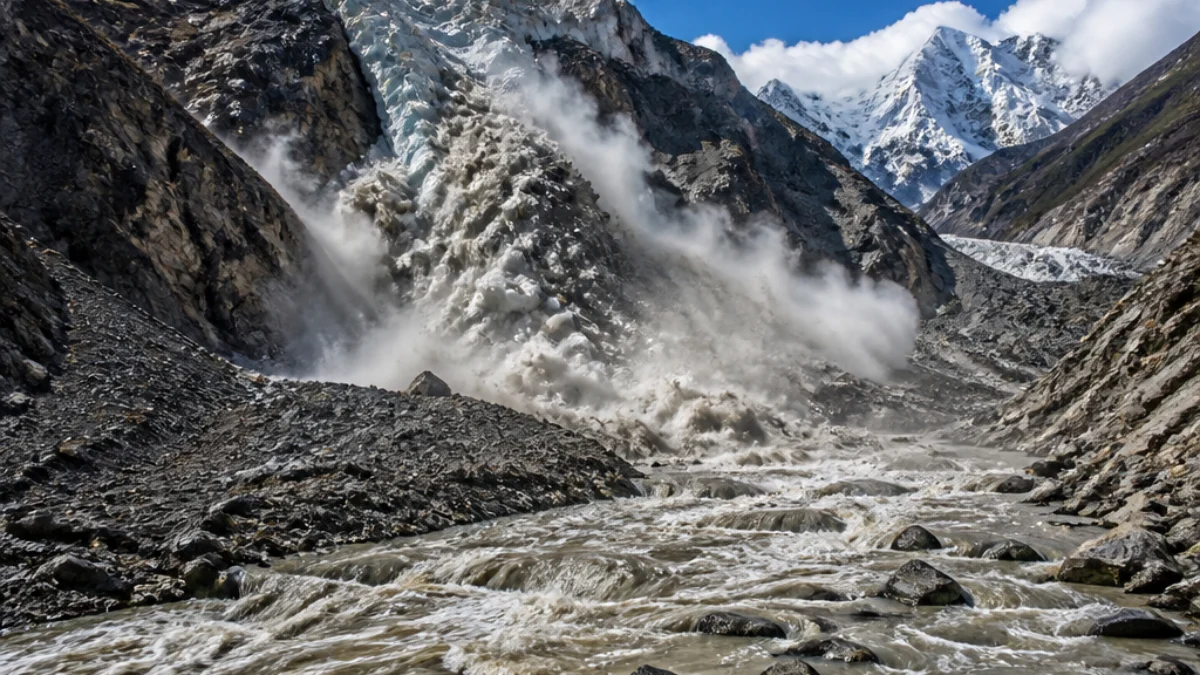 Versante himalayano dopo un collasso glaciale