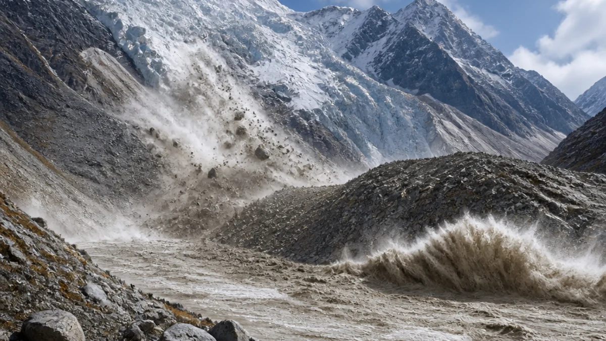 Frana glaciale in Nepal con onda di detriti
