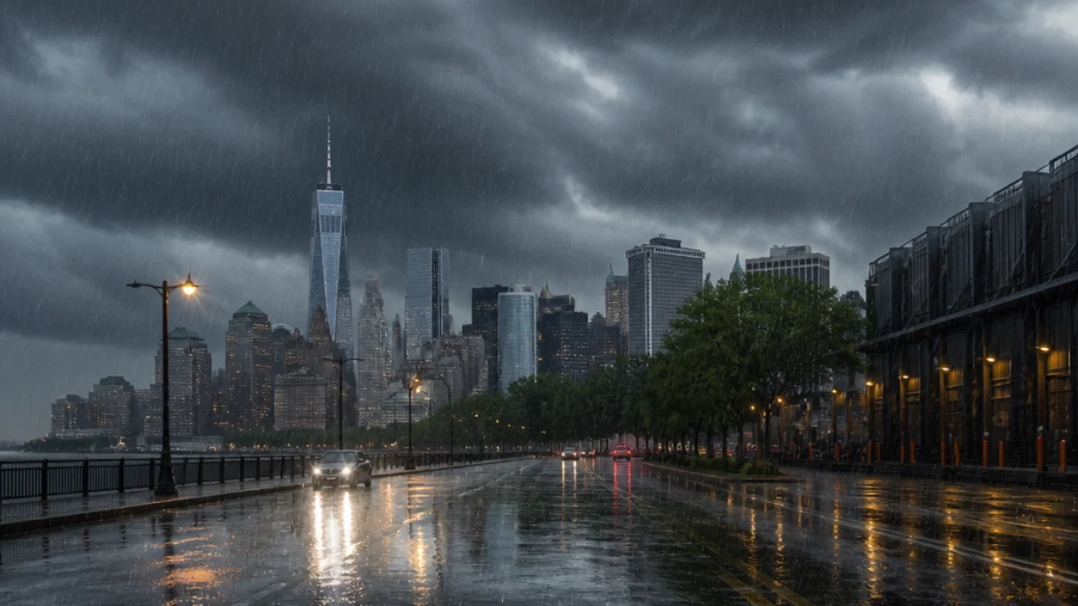 Temporale intenso sullo skyline di New York