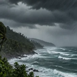 Piogge monsoniche sulla costa della Thailandia