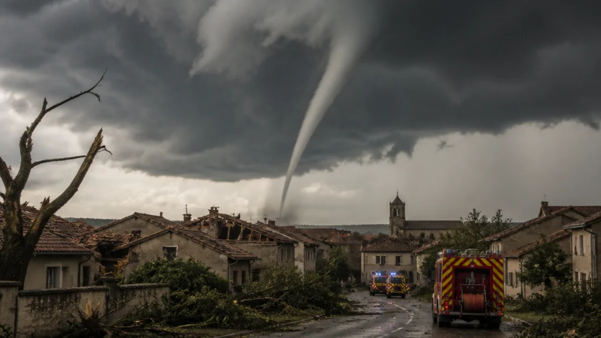 Tornado sopra un villaggio dell'Aude durante un temporale