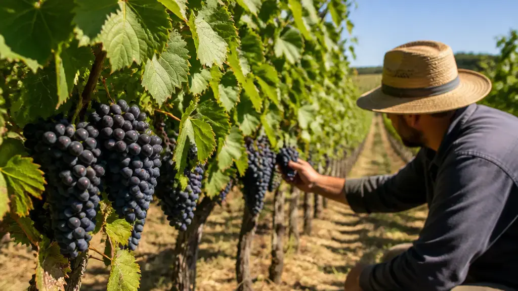 Vigneto italiano durante la maturazione delle uve sotto il caldo estivo