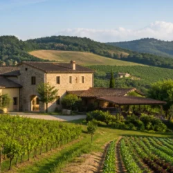 Agriturismo immerso tra campi coltivati e colline italiane