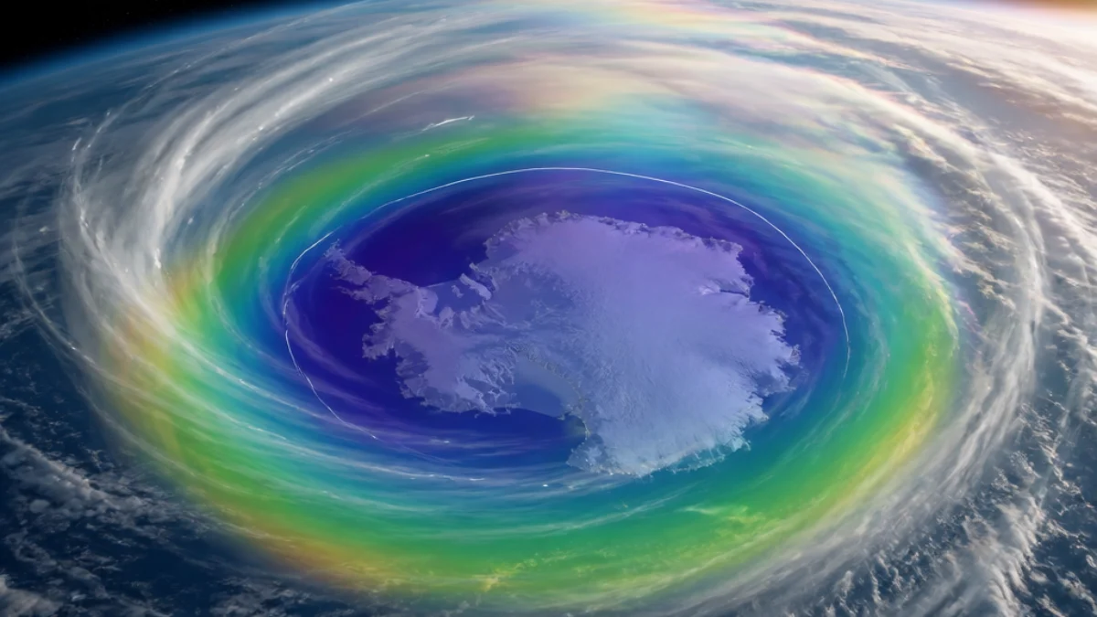 Rappresentazione del buco dell’ozono antartico e del vortice polare