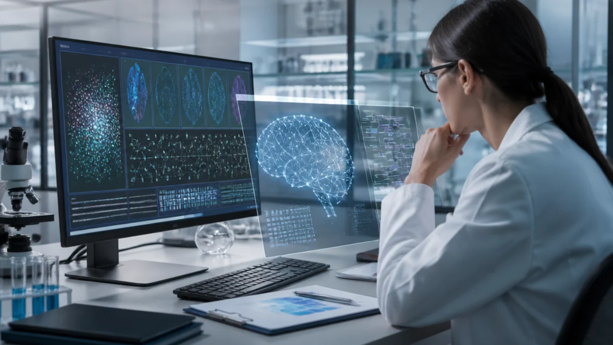 Ricercatore valuta dati sanitari elaborati con intelligenza artificiale