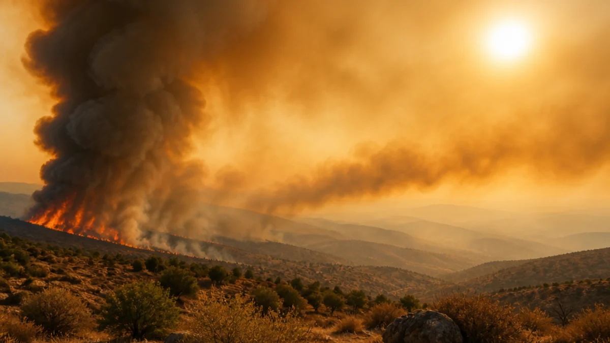 Fumo di incendi boschivi durante un'ondata di calore