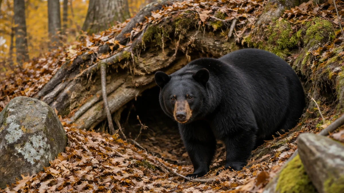 Orso nero americano in un bosco vicino alla tana