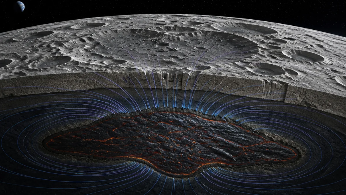 Ricostruzione della struttura vulcanica sepolta nella regione lunare di Dewar