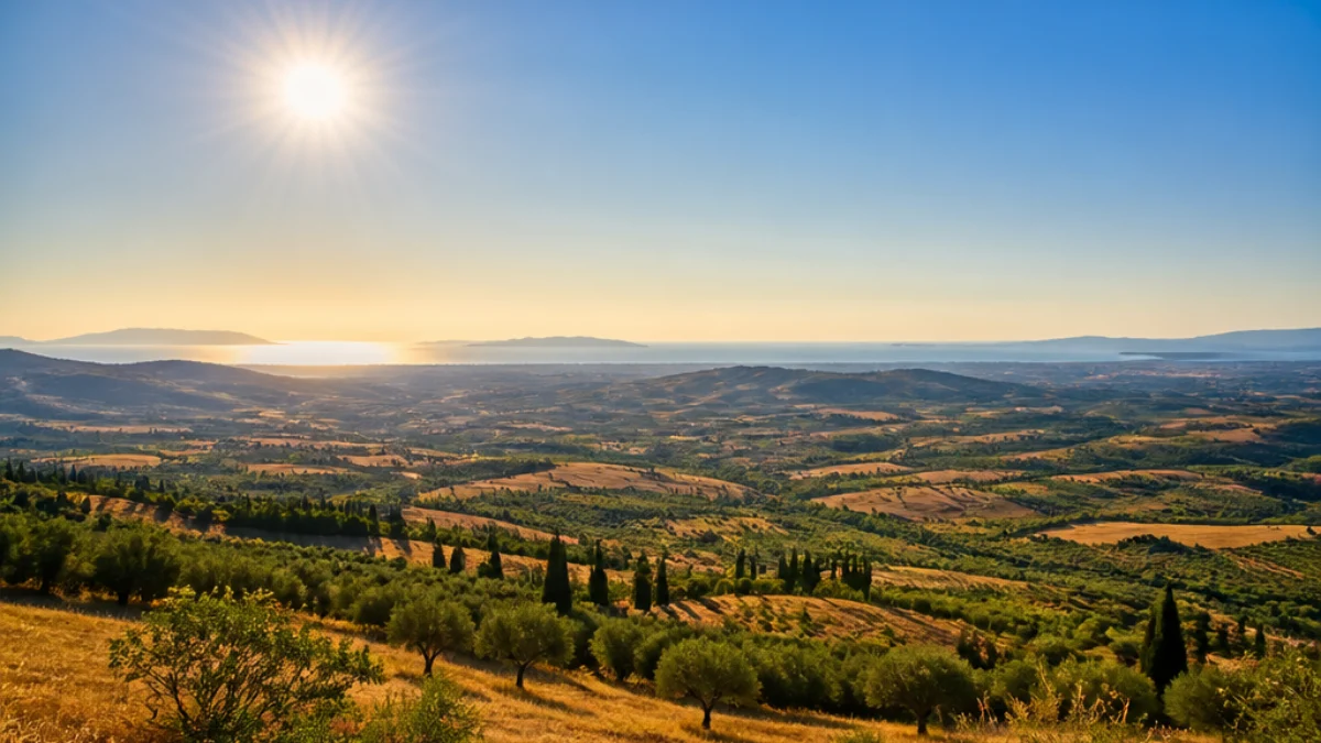 Toscana interna sotto il sole durante una fase calda di settembre