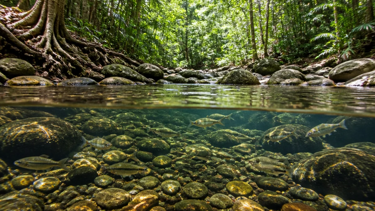 Piccoli pesci tropicali in un torrente del Queensland