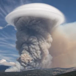 Nube pileus sopra il pennacchio di fumo di un incendio