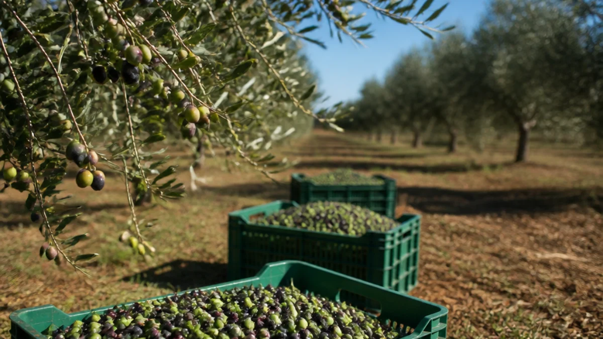 Oliveto pugliese con olive in maturazione
