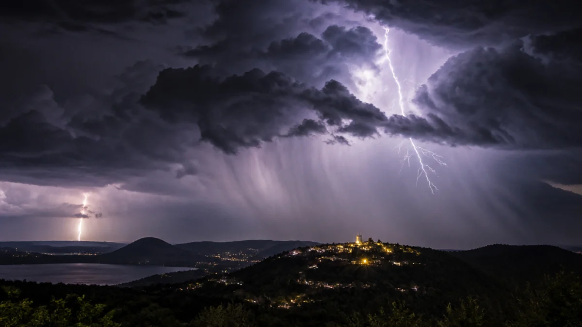 Cella temporalesca notturna sui Castelli Romani