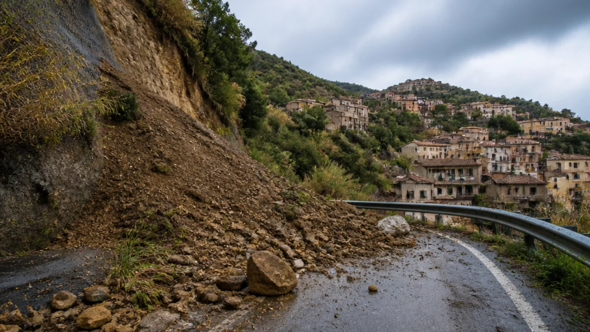 Frana dal Monte Lungìa e detriti vicino a Fossato Jonico