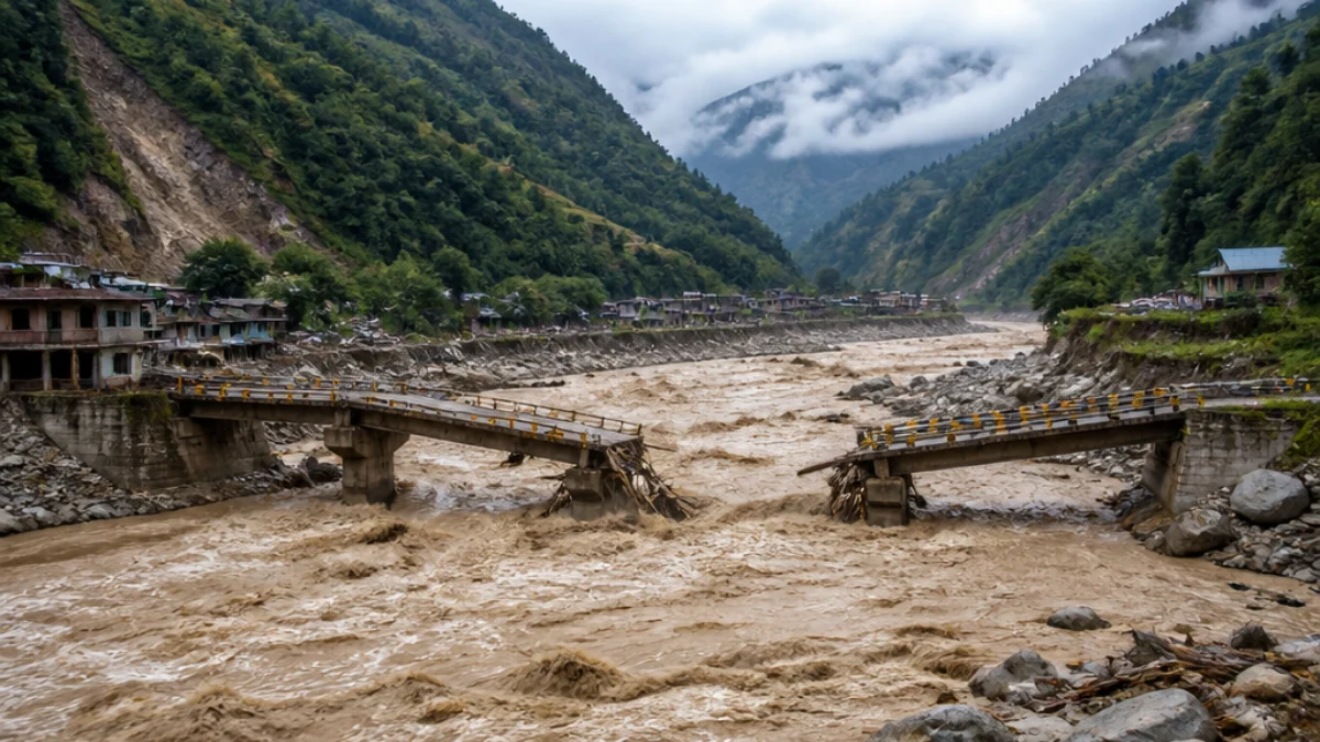 Piena torbida del Budhi Gandaki in una valle himalayana