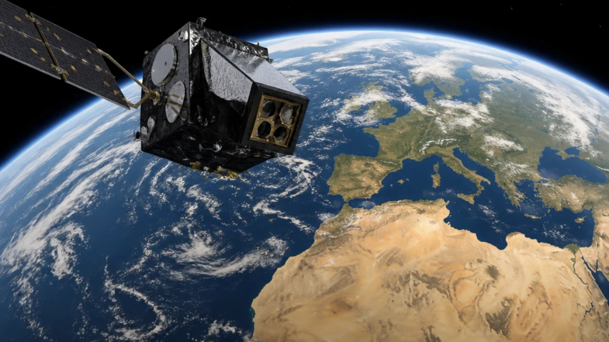 Illustrazione del satellite MTG-S1 con Sentinel-4 sopra l’Europa